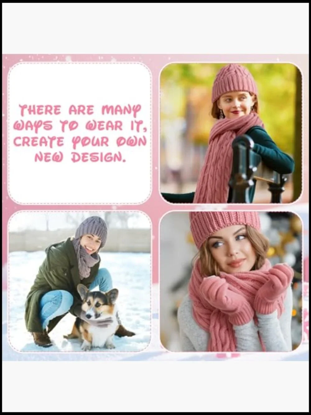 16-Piece Winter Hat Scarf Gloves Earmuffs Set Touch Screen Gloves Knit Acrylic